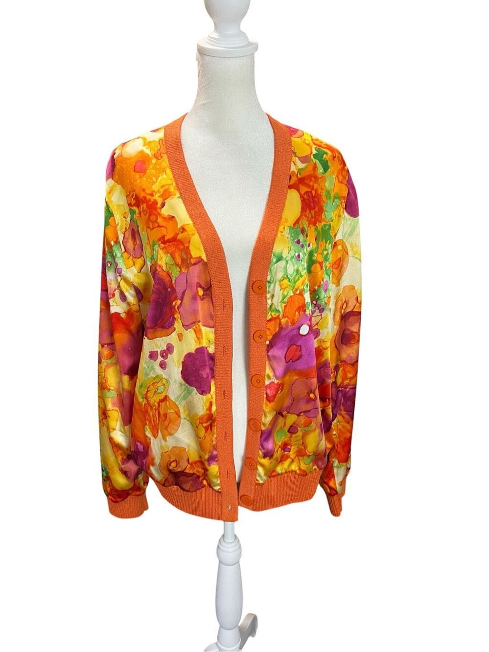 St John Collection 100% Silk Watercolor Floral Santana Knit Jacket 14 - Picture 2 of 8